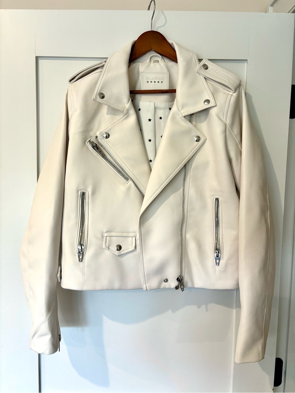 Blank NYC Cream-White Vegan Leather Moto Jacket